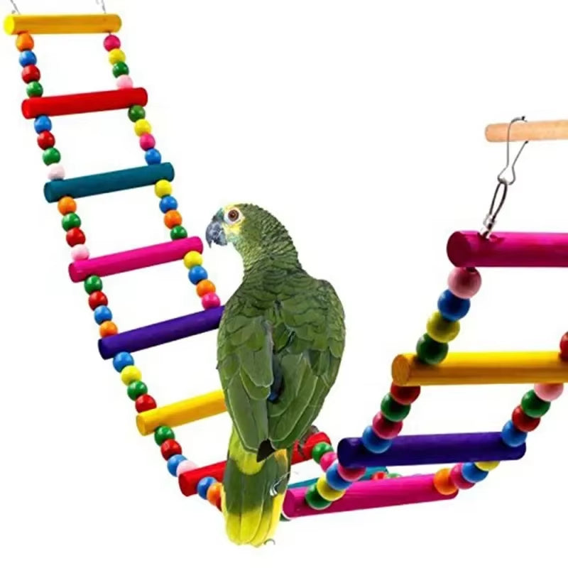 Bird Toys Set Swing Chewing Training Toys Small Parrot Hanging Hammock Parrot Cage Bell Perch Toys with Ladder Pet Supplies 1Pc
