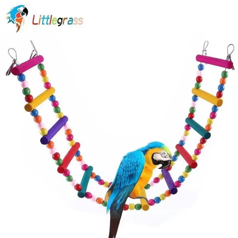 Bird Toys Set Swing Chewing Training Toys Small Parrot Hanging Hammock Parrot Cage Bell Perch Toys with Ladder Pet Supplies 1Pc