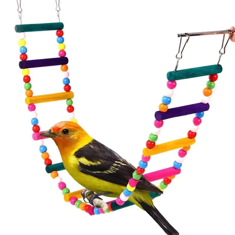 Bird Toys Set Swing Chewing Training Toys Small Parrot Hanging Hammock Parrot Cage Bell Perch Toys with Ladder Pet Supplies 1Pc